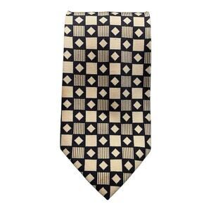 Valentine Cravatte Tie Mens 57" Black Taupe 100% Silk Designer Geometric Preppy